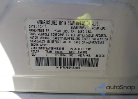 2014 Infiniti Q50 z USA, uszkodzony, nr VIN JN1BV7AP5EM682195